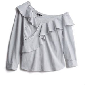 Goldray Pinstripe Off Shoulder Blouse Gray 1X